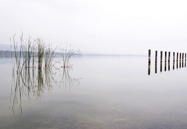Jezero Balaton v mlze