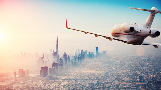 Dubaj z letadla, výhled na Dubaj