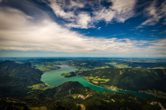 Jezero Mondsee, Rakousko, výhled ze Schafberg