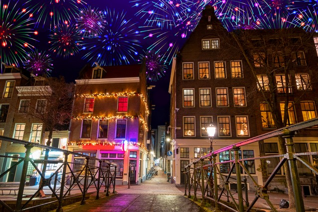 Silvestr Nový rok Ohňostroje v Holandsku Amsterdamu 