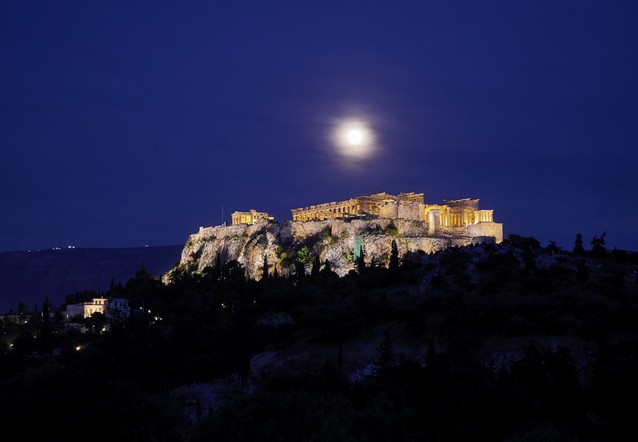 Silvestr Nový rok Ohňostroje v Řecku Atény výhled na Akropolis